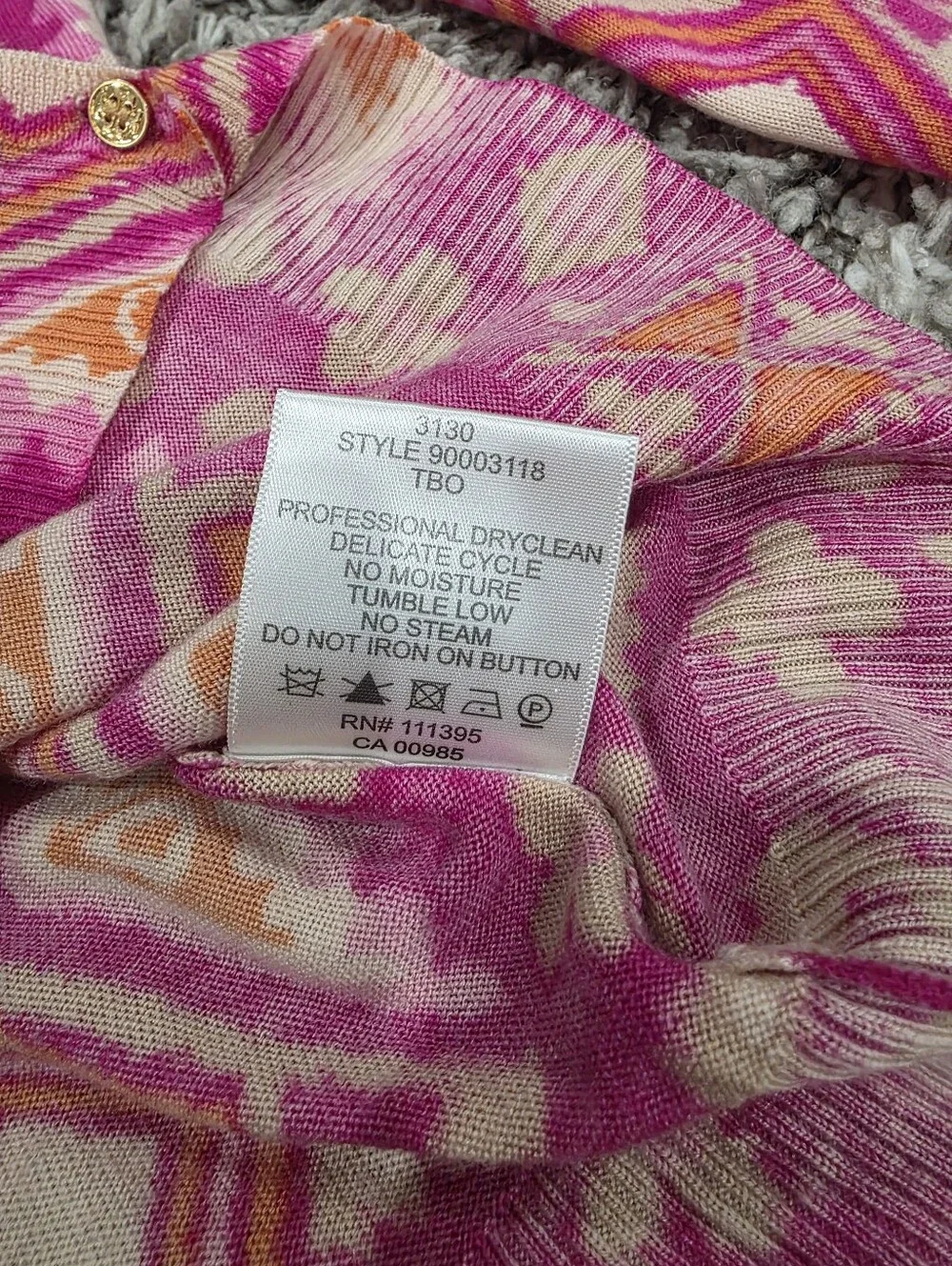Tory Burch 100% Merino Wool Pink Print Cardigan Sweater Size Small